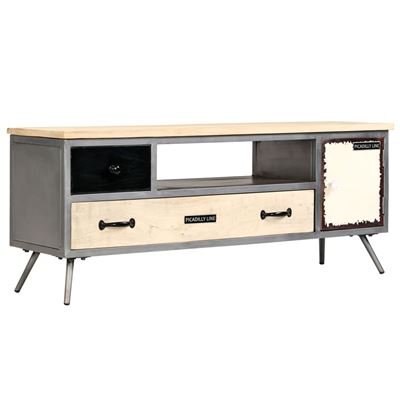 Mueble Para Tv Vidaxl De Madera De Mango Maciza Acero 120x30x45 Cm