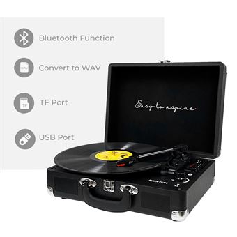 PRIXTON VC400 - Platine Vinyle Vintage - Tourne Disque Vinyle - Lecteur De Musique Via Bluetooth Et Usb 2 Haut Parleurs Integres Design Valisette Noir