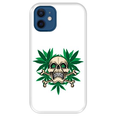 Funda Hapdey Transparente para iPhone 12 Mini diseño Calavera rastafari y hoja de cannabis silicona flexible TPU