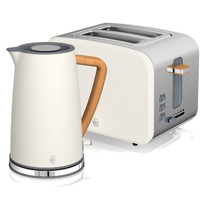 Set Desayuno Hervidor De Agua Inalámbrico 1,7l 2200w, Tostadora Pan Ranura Ancha 2 Rebanadas, 3 Funciones, Diseño Moderno, Efecto Madera Stp2090whtneu Blanco