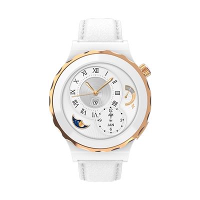 Smartwatch Hw3 Mini Frecuencia Cardíaca Nfc Carcasa Dorada Cuero Blanco