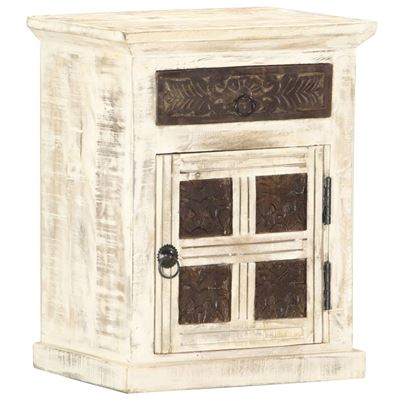 Vidaxl Blanco Mesita De Noche De Madera Maciza De Mango 40X30x50 Cm