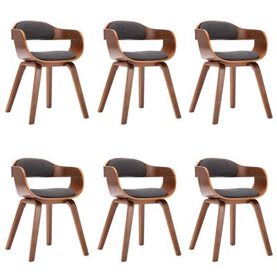 Vidaxl Gris/Oscuro Sillas De Comedor 6 Unidades Tela Y Madera Curvada