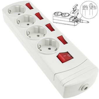 Regleta BeMatik de 4 enchufes schuko con interruptor individual sin cable -  Cajas de superficie - Los mejores precios