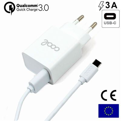 Cool Blanco Cargador Red Conector Tipo-C Universal 3Amp Carga Rápida Kit 2 En 1