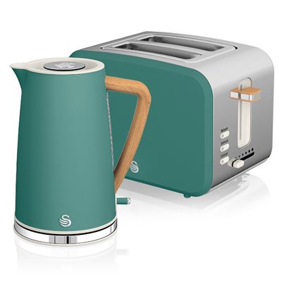 Set Desayuno Hervidor De Agua Inalámbrico 1,7l 2200w, Tostadora Pan Ranura Ancha 2 Rebanadas, 3 Funciones, Diseño Moderno, Efecto Madera Stp2090greneu Verde