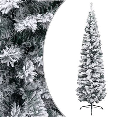 Árbol de Navidad artificial estrecho con nieve vidaXL PVC verde 180 cm