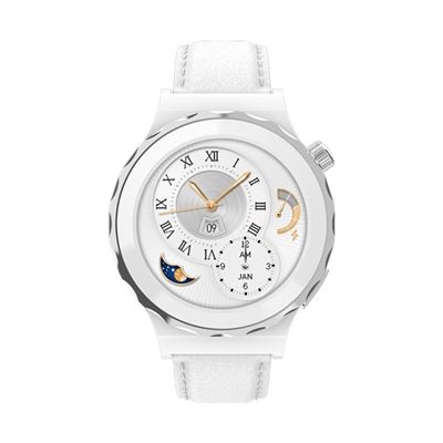 Smartwatch Hw3 Mini Frecuencia Cardíaca Nfc Carcasa Plateada Cuero Blanco
