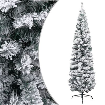 Árbol de Navidad artificial estrecho con nieve vidaXL PVC verde 210 cm