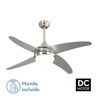 Ventilador De Techo Fabrilamp Klod Con Control Remoto 2xe27 27w Motor Dc 45db Ip20 Níquel Y Plata