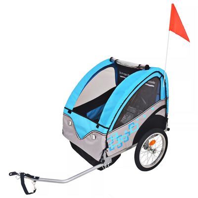 Remolque De Bicicleta Para Niños Vidaxl, Gris Y Azul 30 Kg