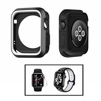 Kit Funda Military DoubleColor + Película de Hydrogel para Apple Watch Series 7 41mm Negro / Blanco - 1