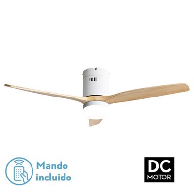 Ventilador De Techo Fabrilamp Led Aguilón Regulable Con Control Remoto 20w 3cct 2450lm Ip20 Ø132cm Blanco Y Haya