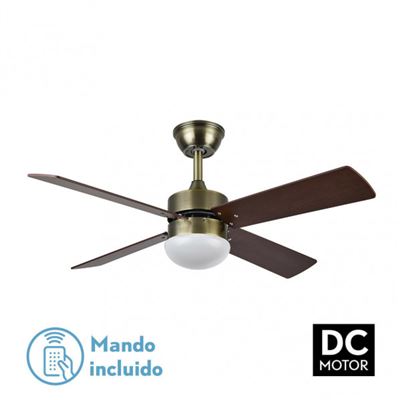 Ventilador De Techo Fabrilamp Sofía Con Control Remoto 2xe27 32w Motor Dc 45db Ip20 Cuero Y Nogal