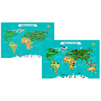 Póster Mapa mundo para rascar Animales OOTB 88x52