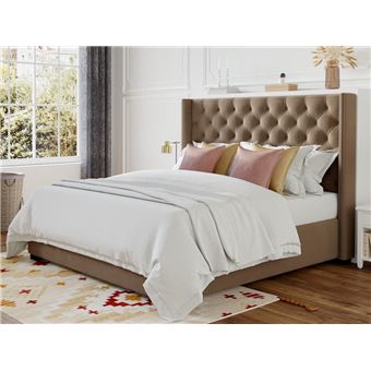 Estructura de cama con cabecero de tela color crema 180x200 cm