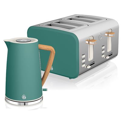 Set Desayuno Hervidor De Agua Inalámbrico 1,7l 2200w, Tostadora Pan Ranura Ancha 4 Rebanadas, 3 Funciones, Diseño Moderno, Efecto Madera Stp2091greneu Verde