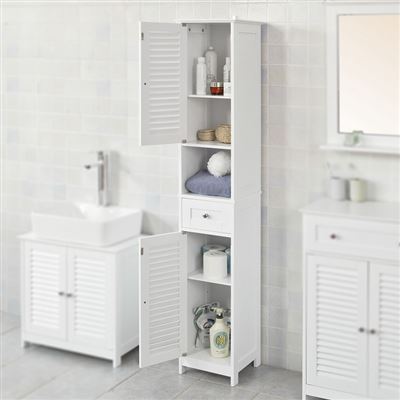 Mueble columna de baño Armario para baño alto SoBuy FRG236-W 2 puertas y 1  cajón, Pequeño mobiliario, Los mejores precios