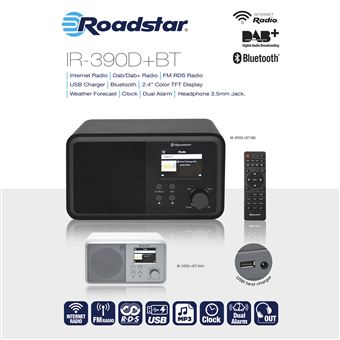 Radio Internet Wi-Fi, Roadstar IR-390D+BT/BK, Digital DAB/ DAB+/ FM,  Bluetooth, Cargador USB, Negro - Radio - Los mejores precios