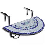 Mesa Colgante de Balcón de Mosaico Semicircular Color Azul y Blanco
