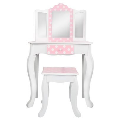 Tocador Madera Con Taburete Rosa 63x29x100 Cm