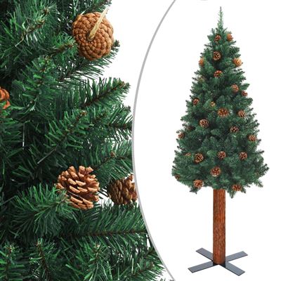 Árbol de Navidad estrecho madera real y piñas vidaXL PVC verde 180 cm