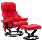 Sillón reclinable de masaje vidaXL cuero sintético madera curvada rojo