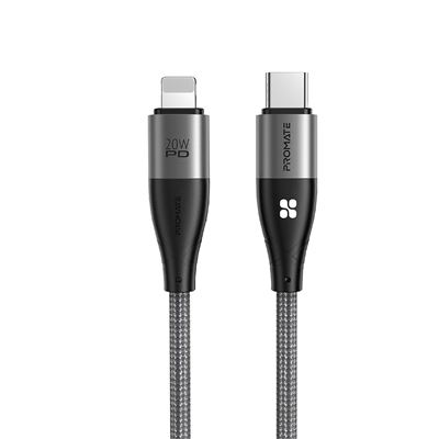 Cable USB-C a Lightning Promate iCord-PD20 Cable 1,2M Sincronización de Datos de 480Mbps Negro