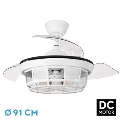 Ventilador De Techo Fabrilamp Tornado Con Control Remoto 3xe27 18w Motor Dc 40db Ip20 Ø91cm Blanco