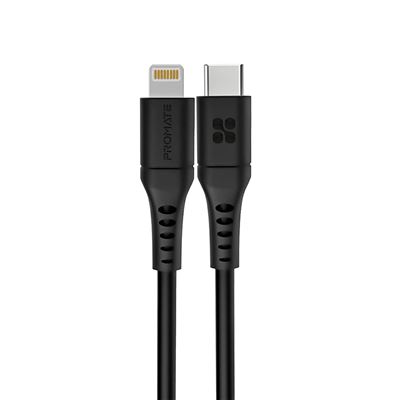 Cable USB-C a Lightning Promate Powerlink 120cm Silicona Suave Antienrededos Carga Rápida 20W Sincronización de Datos