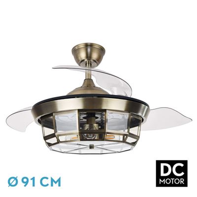 Ventilador De Techo Fabrilamp Tornado Con Control Remoto 3xe27 18w Motor Dc 40db Ip20 Ø91cm Cuero