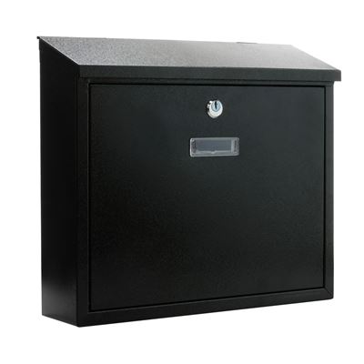 Buzón metálico para cartas y correo postal PrimeMatik, de color negro 350x90x320mm