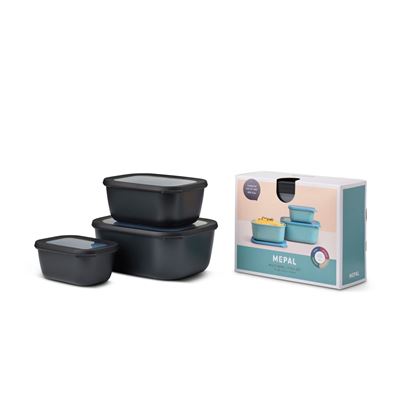 Set De 3 Botes De Cocina Cirqula Rectangular 750 / 1500 / 3000 Ml.- Nordic Black
