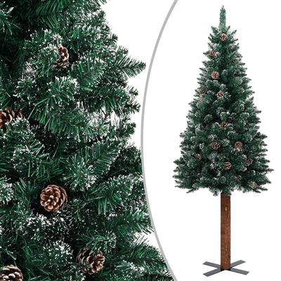 Árbol de Navidad estrecho con madera real y nieve vidaXL 150 cm verde