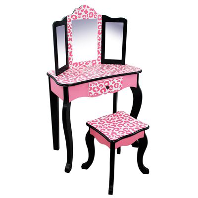 Teamson Kids Mesa de tocador rosa madera con espejo y taburete td11670a