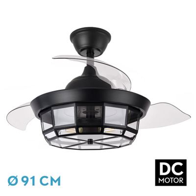 Ventilador De Techo Fabrilamp Tornado Con Control Remoto 3xe27 18w Motor Dc 40db Ip20 Ø91cm Negro