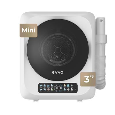 EVVO Secadora Mini S4 Plus – Secadora de Ropa Portátil 3 Kg, Diseño Mini Compacto, Panel Táctil, Higiene UV, Función Antiarrugas, Accesorio para Calzado, Mini Secadora Ideal para Espacios Reducidos