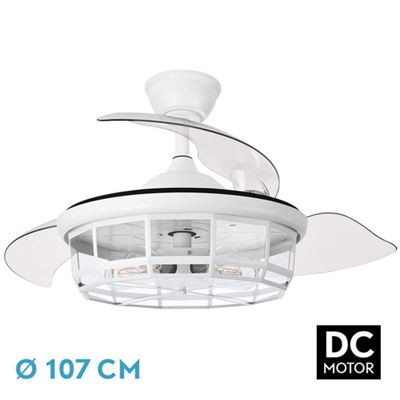 Ventilador De Techo Fabrilamp Tornado Con Control Remoto 5xe27 32w Motor Dc 45db Ip20 Ø107cm Blanco