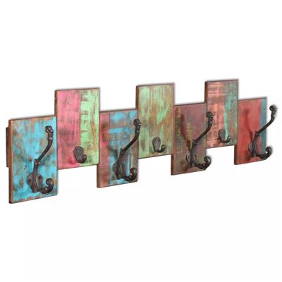 Perchero de pared de madera multicolor con 4 ganchos