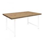 Mesa de comedor manla tapa madera y patas en blanco