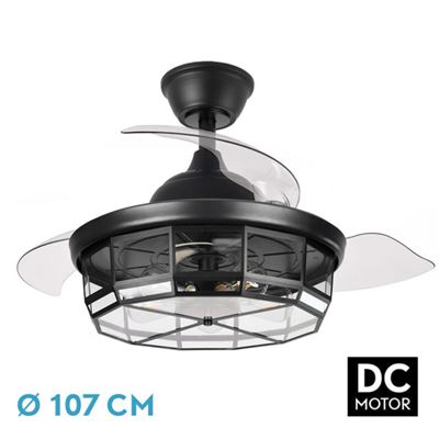 Ventilador De Techo Fabrilamp Tornado Con Control Remoto 5xe27 32w Motor Dc 45db Ip20 Ø107cm Negro