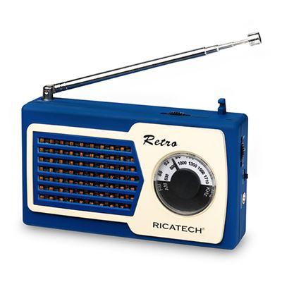 Ricatech Pr22 Radio vintage canales amfm liviana pequeña altavoz de 1 voltio funciona batería conector para auriculares 35 mm color