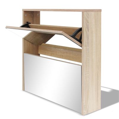 Mueble zapatero vidaXL, roble 2 compartimentos con espejo 63x17x67cm