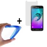 WoowCase | Funda Gel Flexible para [ Samsung Galaxy J3 - J3 2016 ] [ +1 Protector Cristal Vidrio Templado ] Ultra Resistente contra Arañazos y Golpes Dureza 9H, PACK Carcasa Case Silicona TPU Suave Azul