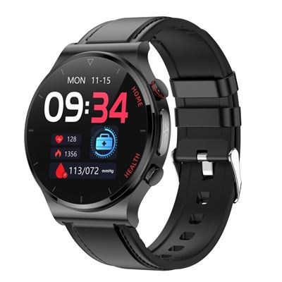 Smartwatch E300 1.32"" Correa Cuero Ecg Presión Arterial Negro