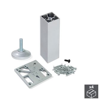 Emuca Kit pie nivelador para mueble, cuadrado, regulable 170-180 mm, Aluminio, Anodizado mate, 4 ud.