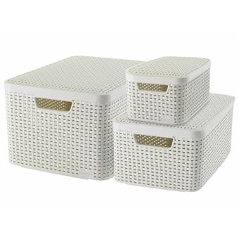 Cestas de almacenaje con tapa Curver, Style 3 unidades Blanca 240652 -  Muebles de jardín - Los mejores precios