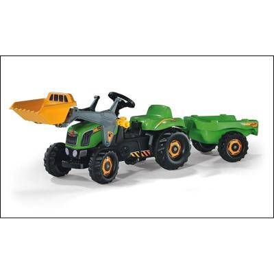 Rolly Toys 023134 Tractor de pedales rollyKid-X, verde, con pala frontal y remolque