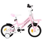 Bicicleta niños con portaequipajes delantero vidaXL 12"" blanco y rosa