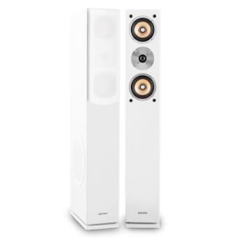 auna Linie 501 FS WH 2x Altavoz de pie 280W max pasivo (Pareja Altavoces 3 vías, 140W RMS potencia, bass reflex, contactos dorados, carcasa madera baja resonancia, blanco)